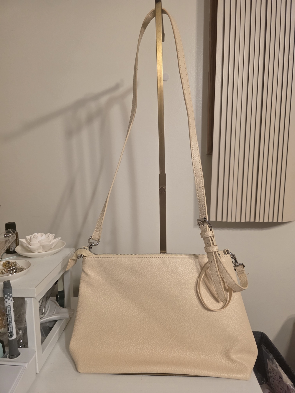 Steve Madden Cream Vegan Leather Crossbody Shoulder Bag